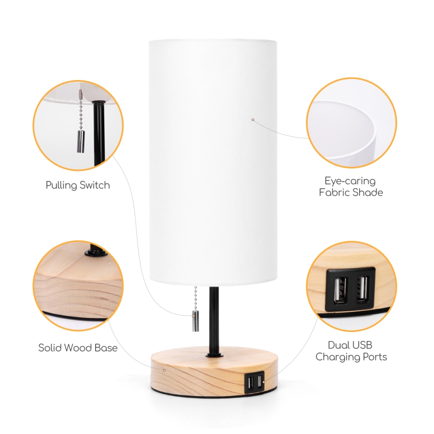 Aigostar - Lampe de table avec port USB 1xE27/40W/230V beige