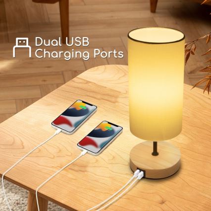 Aigostar - Lampe de table avec port USB 1xE27/40W/230V beige