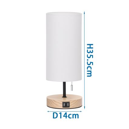 Aigostar - Lampe de table avec port USB 1xE27/40W/230V beige