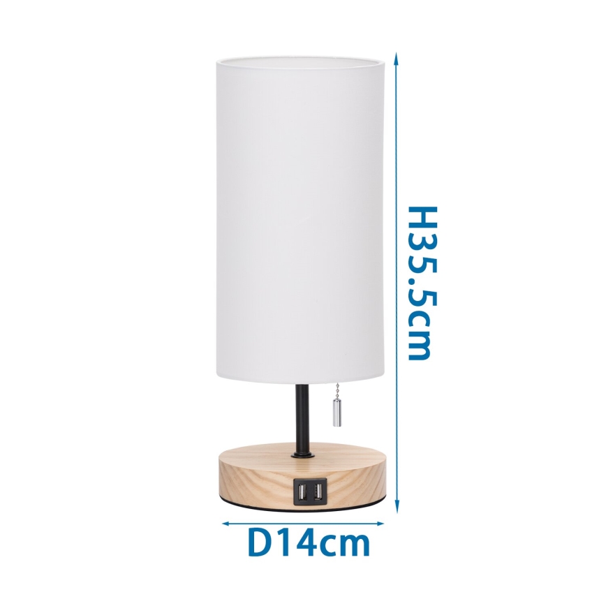 Aigostar - Lampe de table avec port USB 1xE27/40W/230V beige