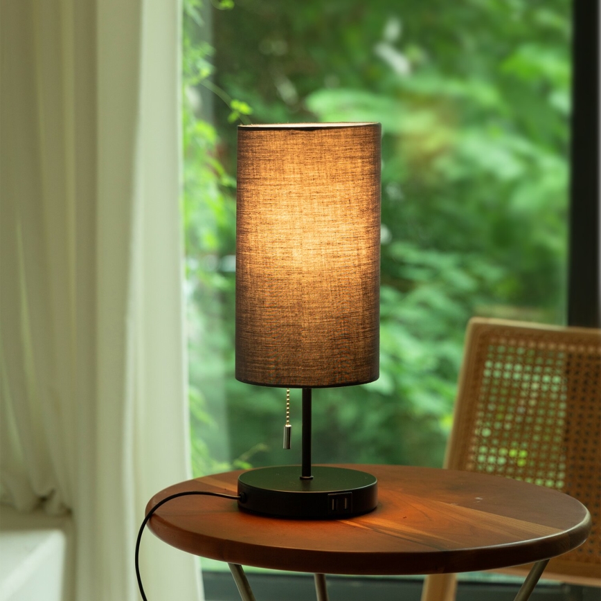 Aigostar - Lampe de table avec port USB 1xE27/40W/230V noir