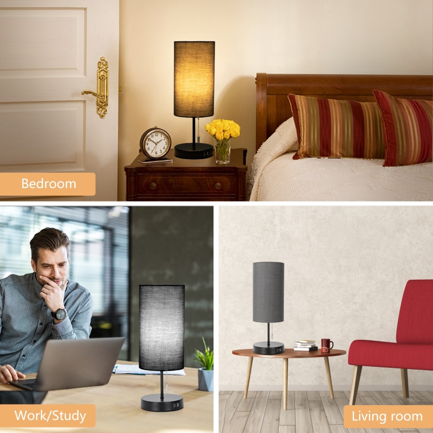 Aigostar - Lampe de table avec port USB 1xE27/40W/230V noir