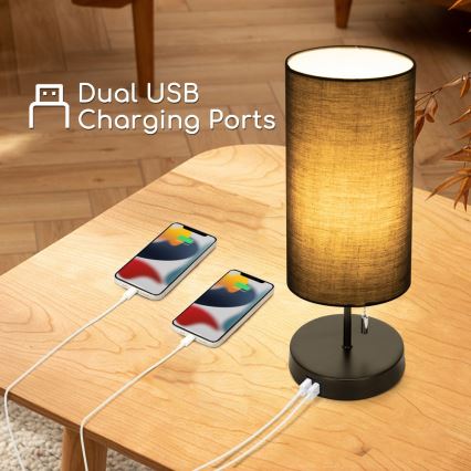 Aigostar - Lampe de table avec port USB 1xE27/40W/230V noir
