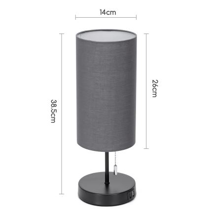 Aigostar - Lampe de table avec port USB 1xE27/40W/230V noir