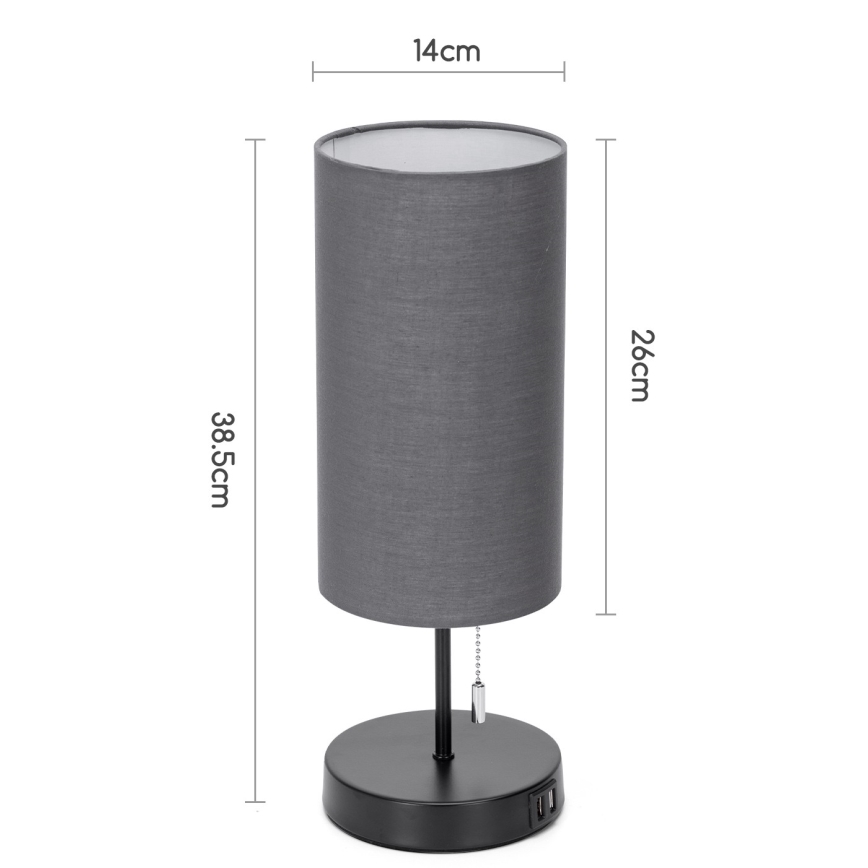 Aigostar - Lampe de table avec port USB 1xE27/40W/230V noir