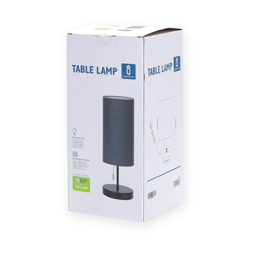 Aigostar - Lampe de table avec port USB 1xE27/40W/230V noir