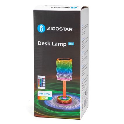 Aigostar - Lampe de table RGB à intensité variable rechargeable LED/1W/5V 1800mAh 26 cm + Télécommande