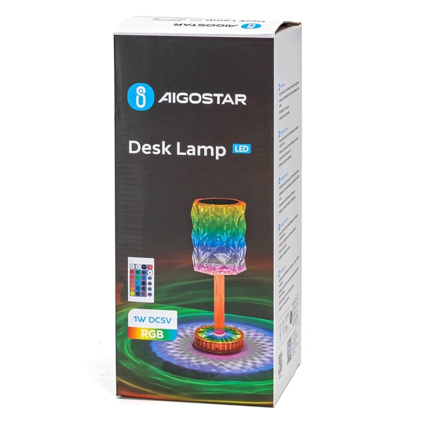 Aigostar - Lampe de table RGB à intensité variable rechargeable LED/1W/5V 1800mAh 26 cm + Télécommande
