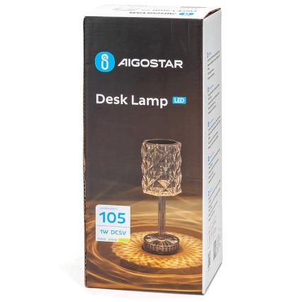 Aigostar- Lampe rechargeable LED à intensité variable/1W/5V 2700/4000/6500K 1800mAh 26 cm