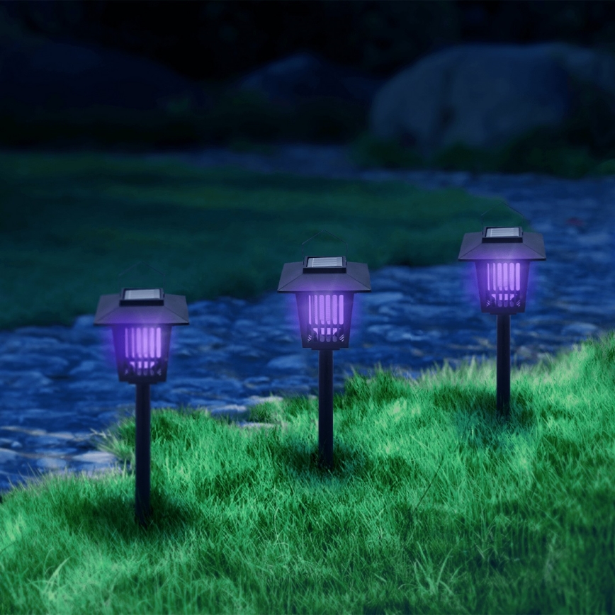 Aigostar - Lampe solaire avec piège à insectes LED/0,03W/1,2V 55,2cm noir 6500K 300 mAh IP44