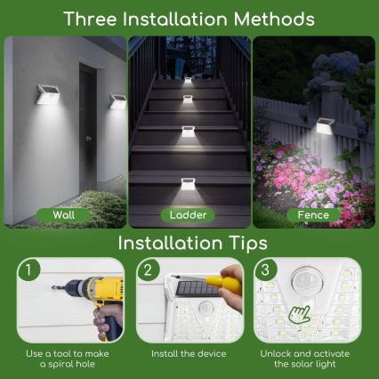 Aigostar - Lampe solaire extérieure avec détecteur LED/1,48W/3,7V IP65 1200 mAh