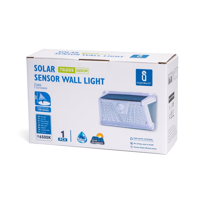 Aigostar - Lampe solaire extérieure avec détecteur LED/2,4W/5V 1200 mAh IP65