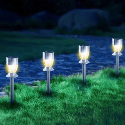 Aigostar - Lampe solaire LED/0,006W/1,2V 35,5cm chrome mat 2700K IP44 100 mAh