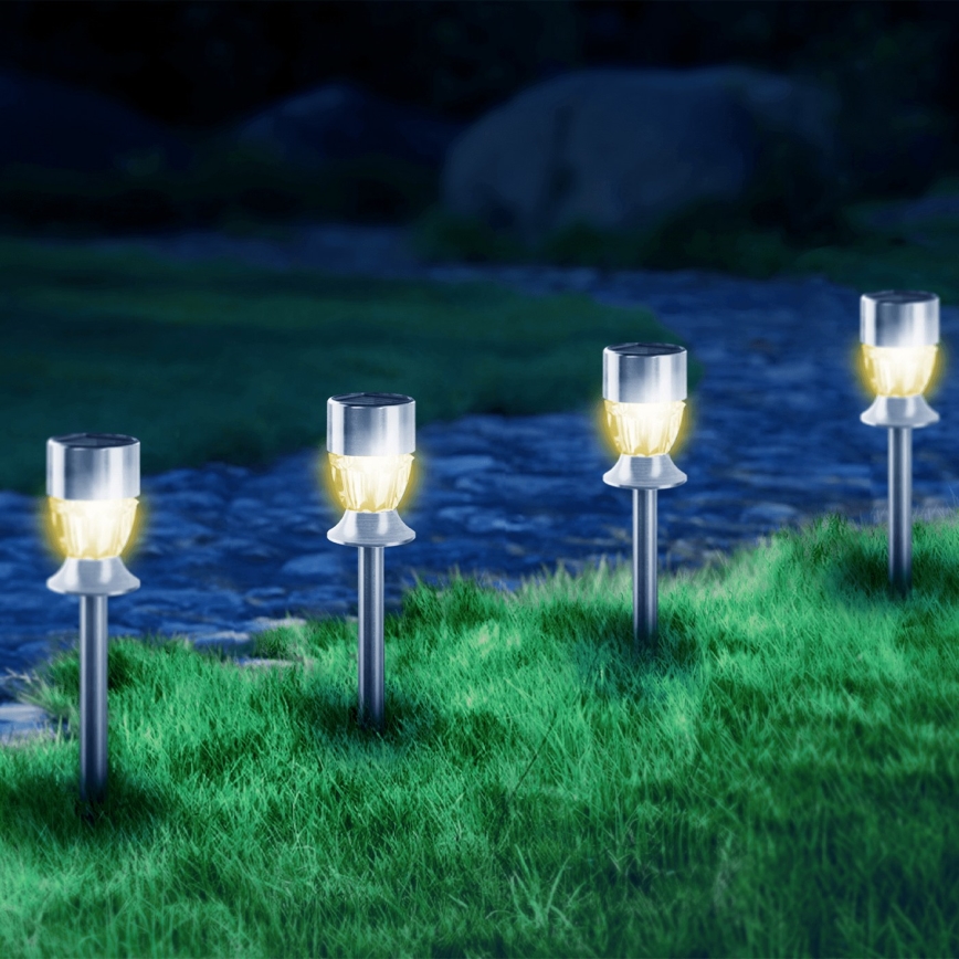 Aigostar - Lampe solaire LED/0,006W/1,2V 35,5cm chrome mat 2700K IP44 100 mAh