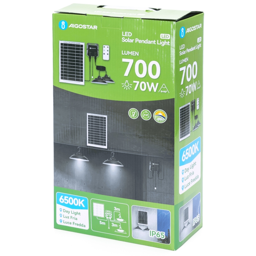 Aigostar - Lustre solaire LED avec capteur, 2x LED / 35W / 12V / 6000 mAh / 6500 K / IP65 / Ø 15 cm + télécommande