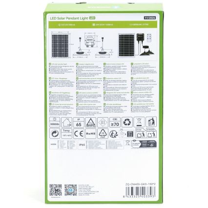 Aigostar - Lustre solaire LED avec capteur, 2x LED / 35W / 12V / 6000 mAh / 6500 K / IP65 / Ø 15 cm + télécommande