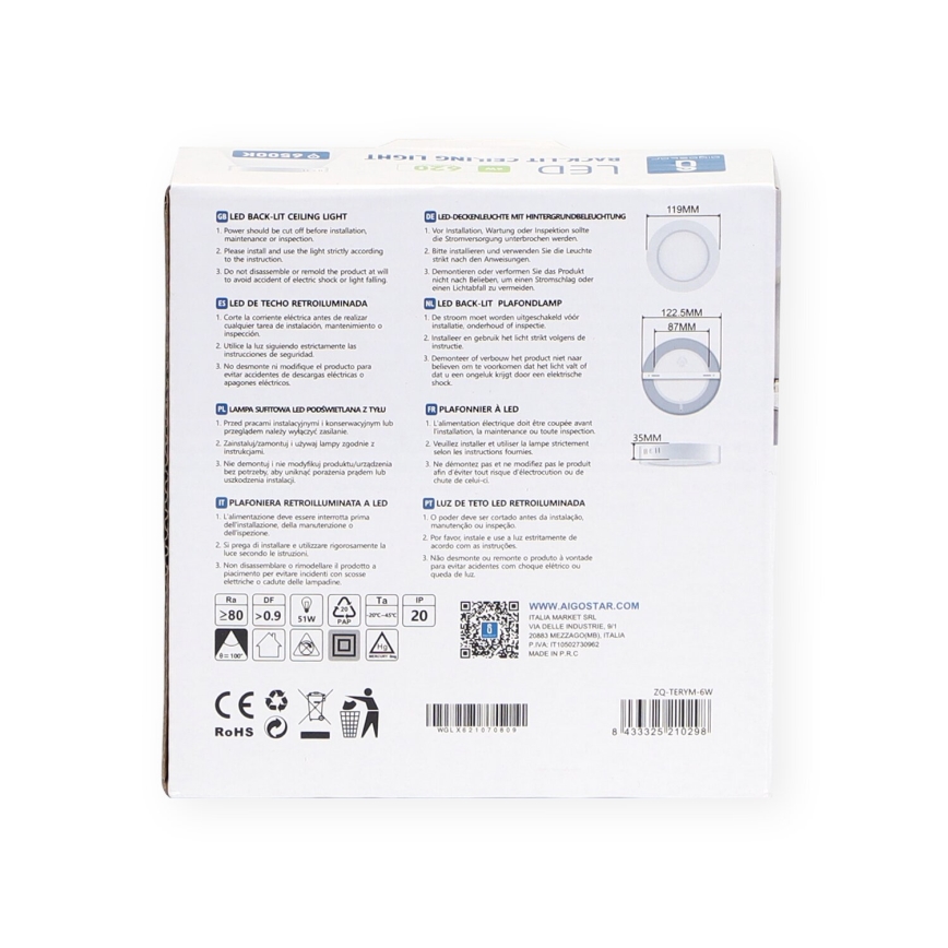Aigostar - LED Aan plafond bevestigde lamp LED/6W/230V diameter 12,3 cm 3000K wit
