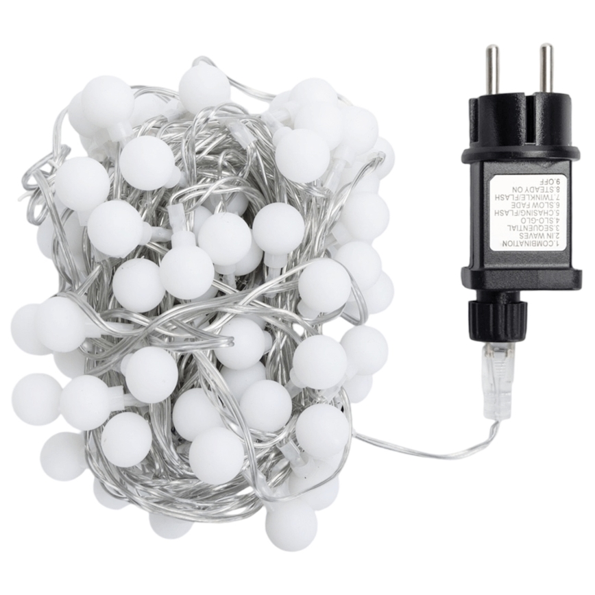 Aigostar - LED buiten decoratief lichtsnoer, 100 LED, 8 functies, 10 m, IP44, koel wit