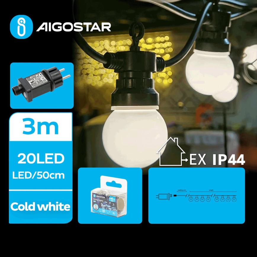 Aigostar - LED buiten decoratieve slinger 20xLED/3m IP44 koud wit