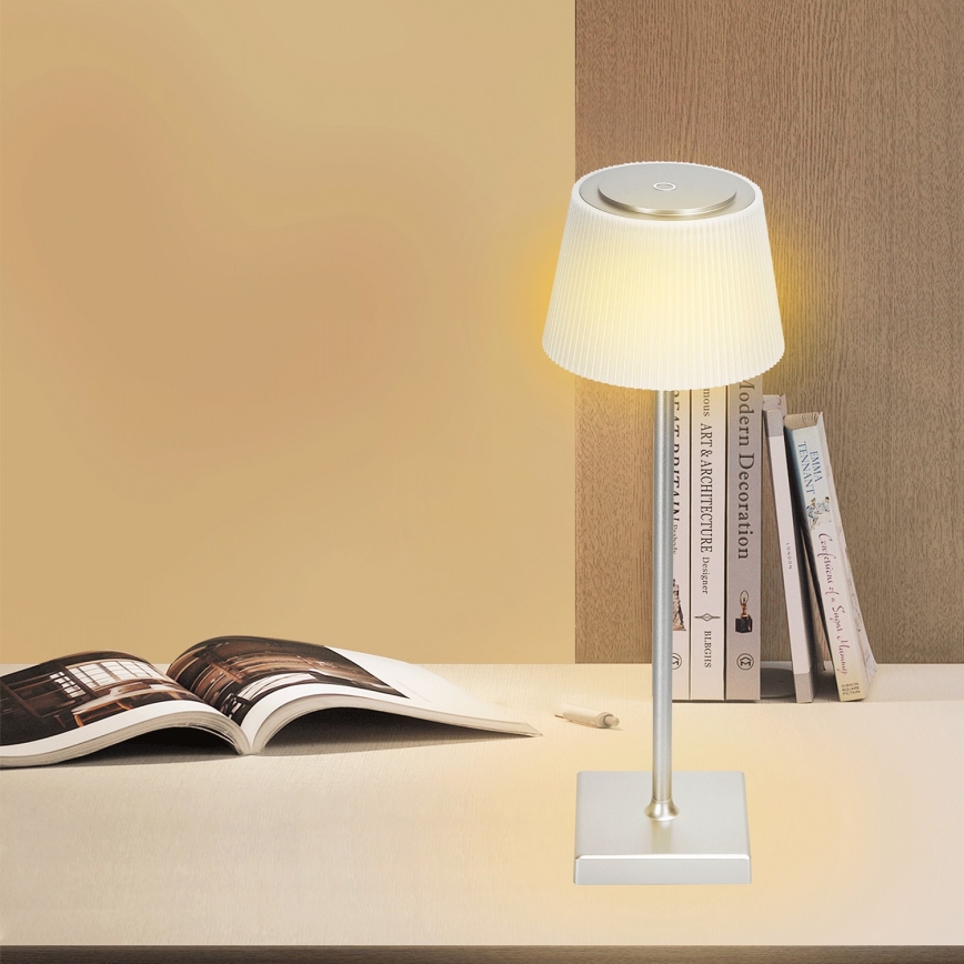 Aigostar - LED Buiten dimbare oplaadbare tafellamp LED/4W/5V 3600mAh wit/mat chroom IP54