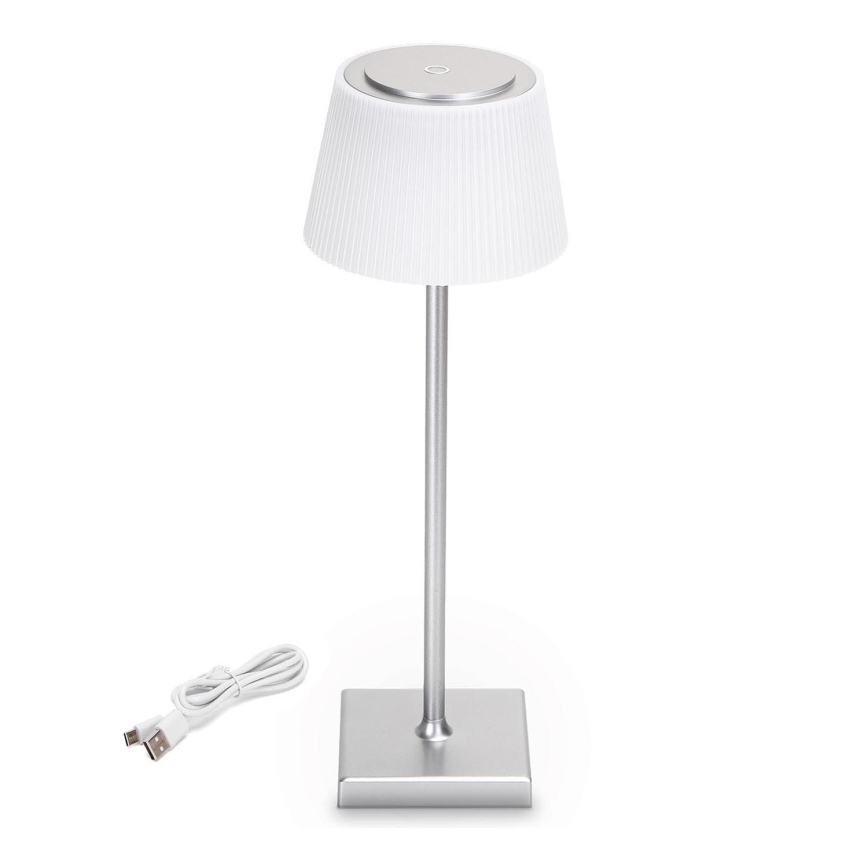 Aigostar - LED Buiten dimbare oplaadbare tafellamp LED/4W/5V 3600mAh wit/mat chroom IP54