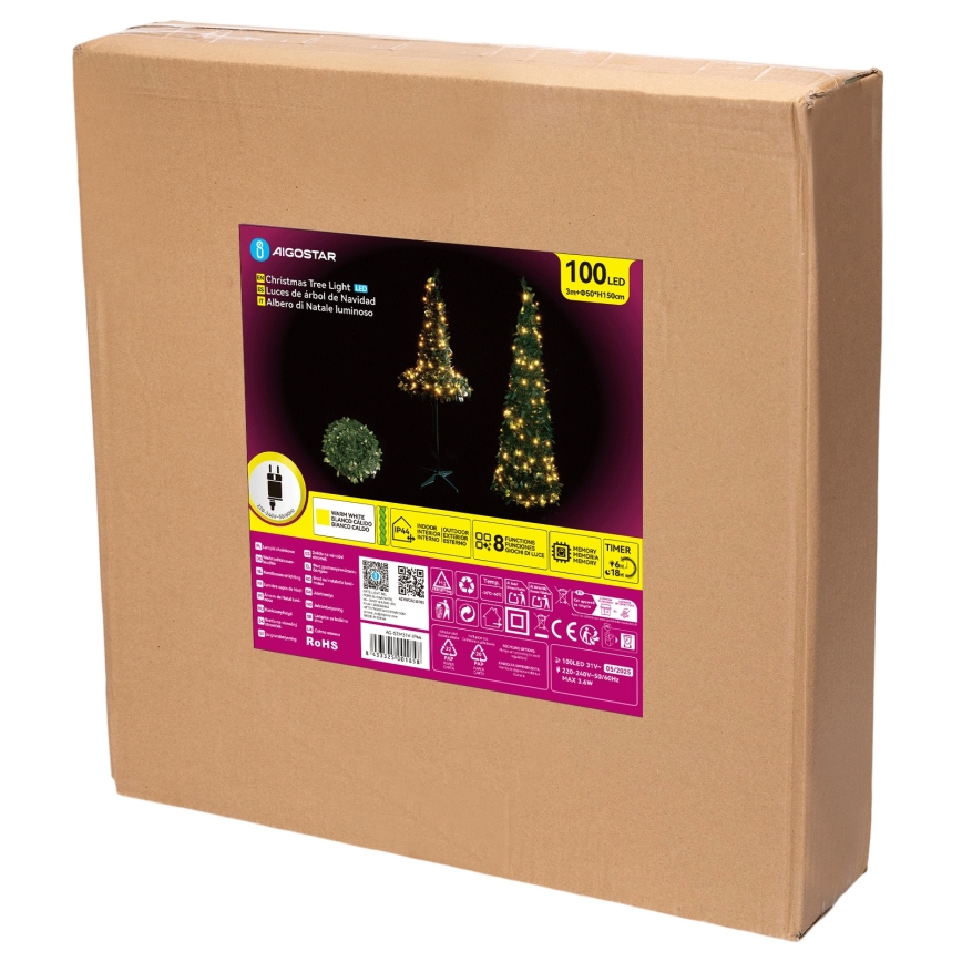 Aigostar - LED kerstboom voor buiten 100xLED 1,5m IP44 groen warm wit