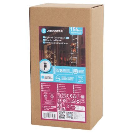 Aigostar - LED kerstdecoratie voor buiten 154xLED/8 functies 1,6m IP44 koel wit