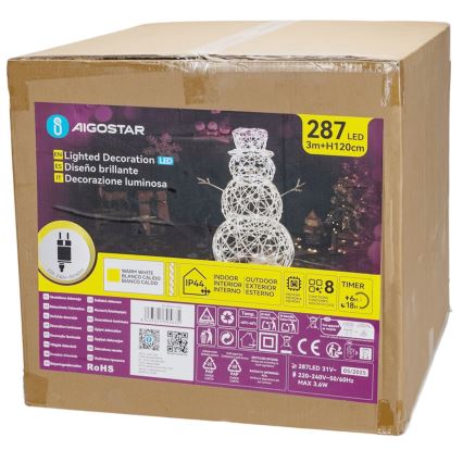 Aigostar - LED buiten kerstdecoratie 3,6W/31/230V 2700K 120 cm IP44 sneeuwpop