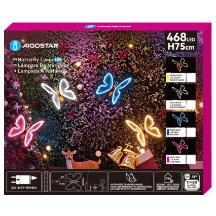 Aigostar - LED Buitendecoratie 468xLED/18W/230V 75 cm IP44 vlinder/koel wit