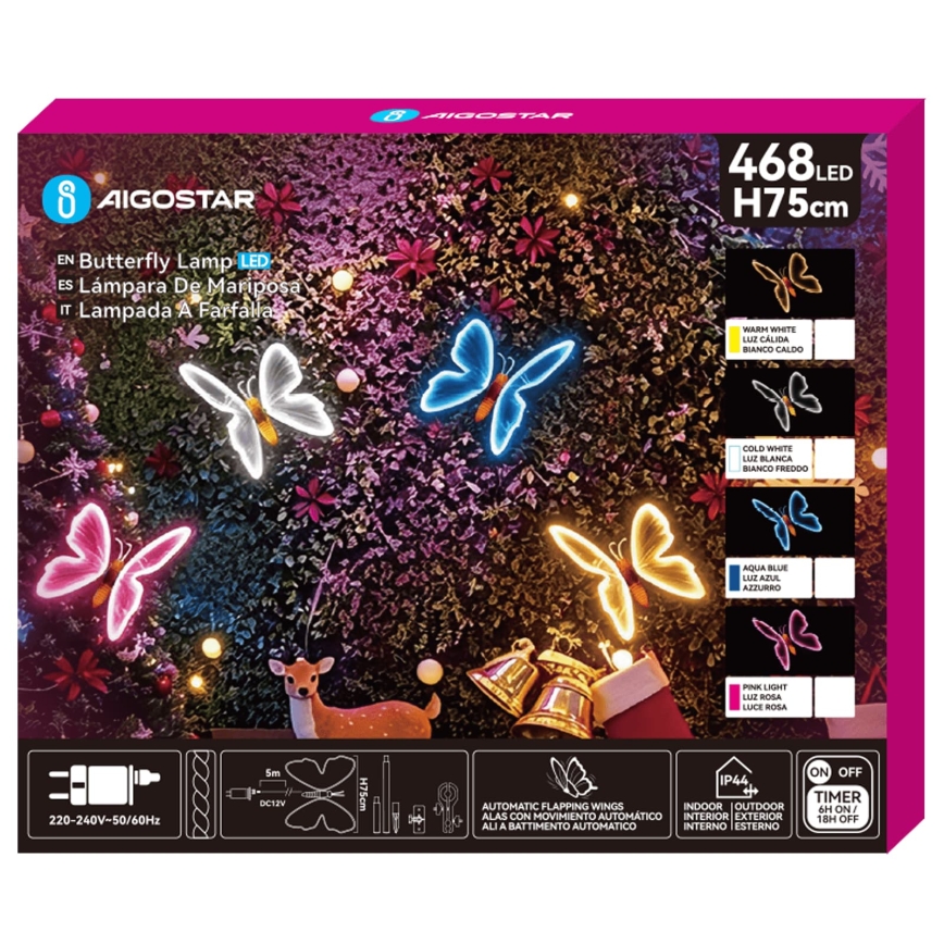 Aigostar - LED Buitendecoratie 468xLED/18W/230V 75 cm IP44 vlinder/koel wit