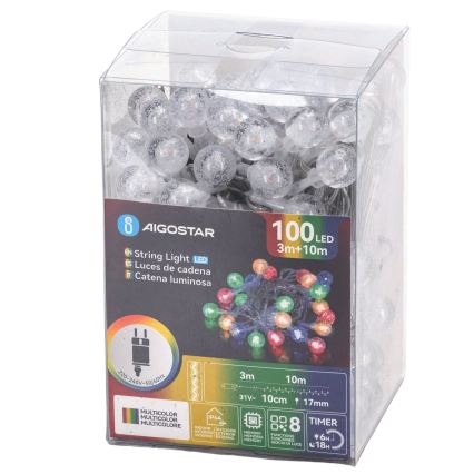 Aigostar - LED buiten kerstlichtsnoer 100xLED/8 functies 13m IP44 meerkleurig