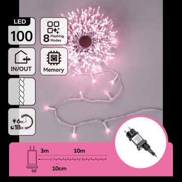 Aigostar - LED buiten kerstlichtsnoer 100xLED/8 functies 13m IP44 roze