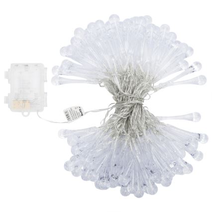 Aigostar - LED buiten kerstsnoer 100xLED/8 functies 3xAA 10 m IP44 warm wit druppels