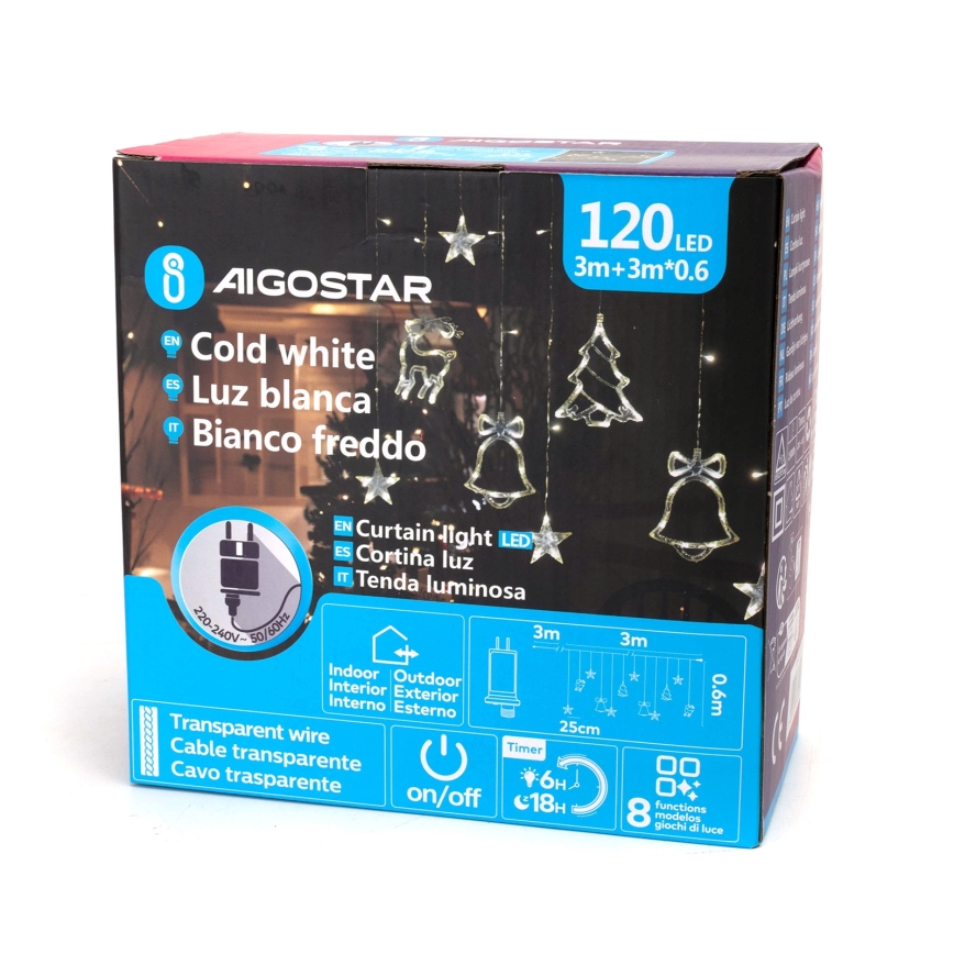 Aigostar - LED buiten kerstverlichting 120xLED/8 functies 3x0,6m IP44 koud wit + afstandsbediening
