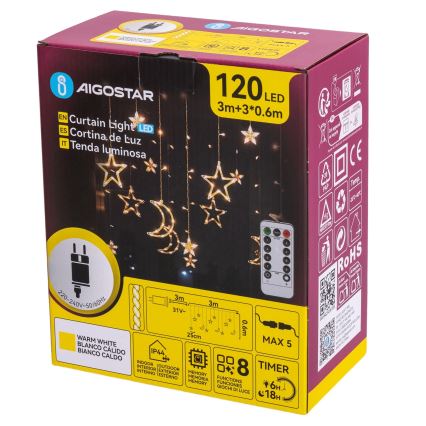 Aigostar - LED buitenlichtsnoer 120xLED/6W/230V/8 functies 3x0,6m IP44 warm wit + afstandsbediening