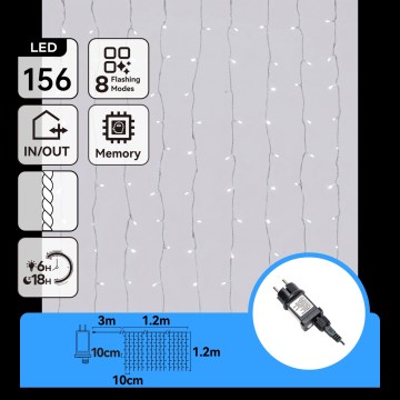 Aigostar - LED buiten kerstlichtsnoer 156xLED/8 functies 4,2x1,2m IP44 koud wit