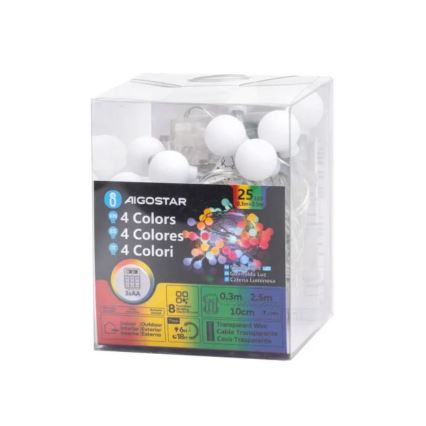 Aigostar - LED buiten kerstlichtsnoer 25xLED/3xAA/8 functies 2,8 m IP44 meerkleurig