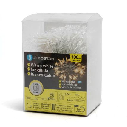Aigostar - LED Buiten kerstverlichting 25xLED/8 functies 3xAA 2,5m IP44 warm wit sterren