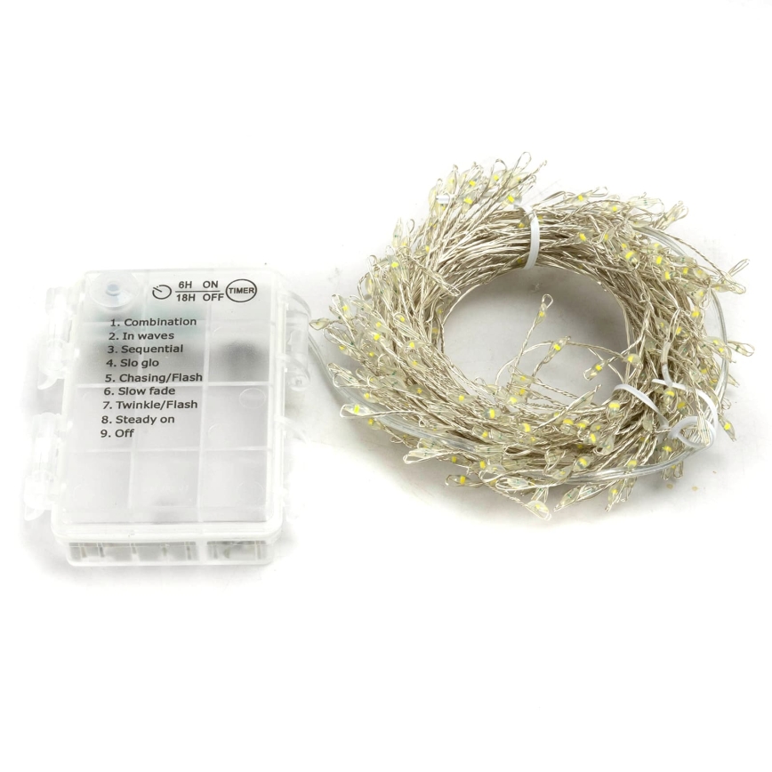 Aigostar - LED buiten kerstverlichting 300xLED/8 functies 3xAA 9,3m IP44 koud wit