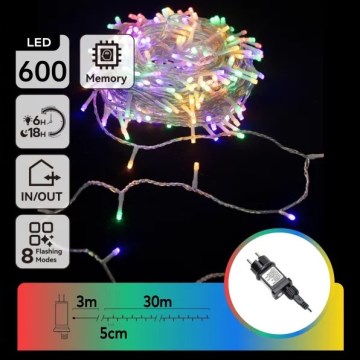 Aigostar - LED buiten kerstlichtsnoer, 600 LED, 8 functies, 30 m, IP44, meerkleurig