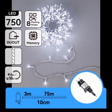 Aigostar - LED Buiten kerstlichtsnoer 750xLED/8 functies 78 m IP44 koud wit