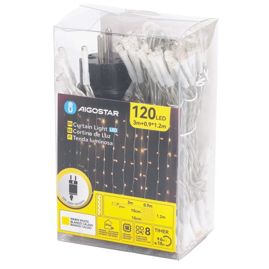 Aigostar - LED Buiten kerstsnoer 120xLED/8 functies 3,9x1,2m IP44 warm wit