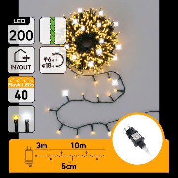 Aigostar - LED buiten kerstsnoer 160xLED+40xLED 13m IP44 warm+koel wit