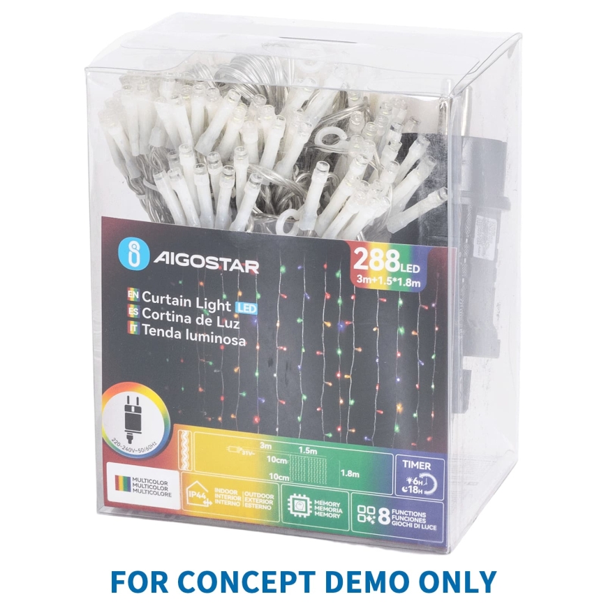 Aigostar - LED buiten kerstverlichting 192xLED/8 functies 3xAA 4,5x1,2m IP44 koud wit