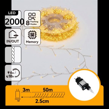 Aigostar - LED buiten kerstsnoer 2000xLED/8 functies 53m IP44 warm wit