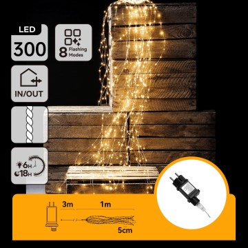 Aigostar - LED buiten kerstsnoer 300xLED/8 functies 4m IP44 warm wit