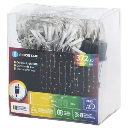 Aigostar - LED Buiten kerstsnoer 372xLED/8 functies 6x1,2m IP44 multikleurig