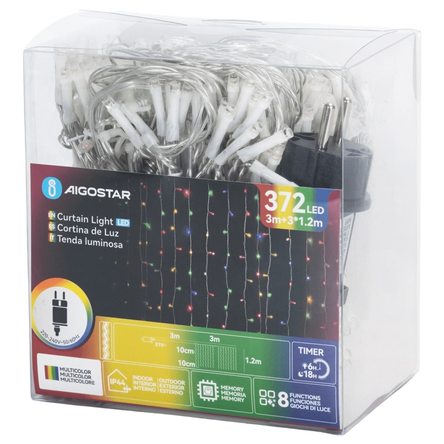 Aigostar - LED Buiten kerstsnoer 372xLED/8 functies 6x1,2m IP44 multikleurig