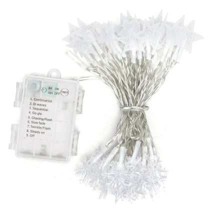Aigostar - LED buiten kerstsnoer 50x LED / 8 functies 3xAA 5 m IP44 koud wit