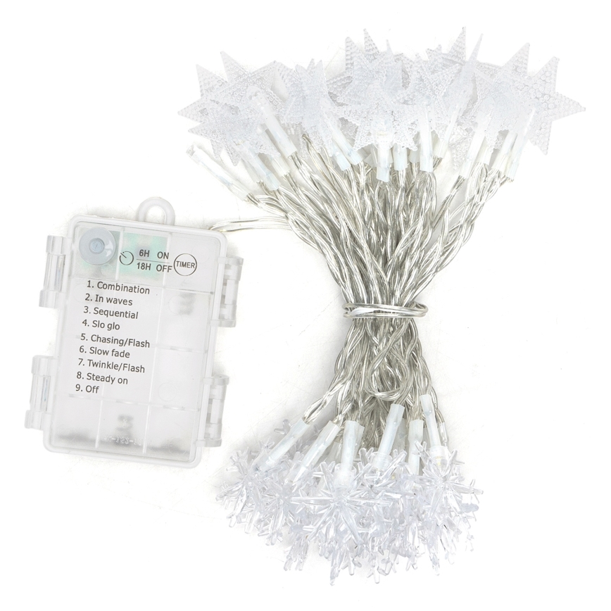 Aigostar - LED buiten kerstsnoer 50x LED / 8 functies 3xAA 5 m IP44 koud wit